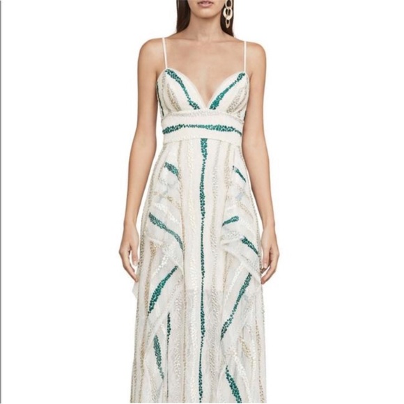 BCBGMAXAZRIA NWT Lilian Dress Sz 6 Ivory, silver, gold, teal Prom, Formal - Picture 3 of 16